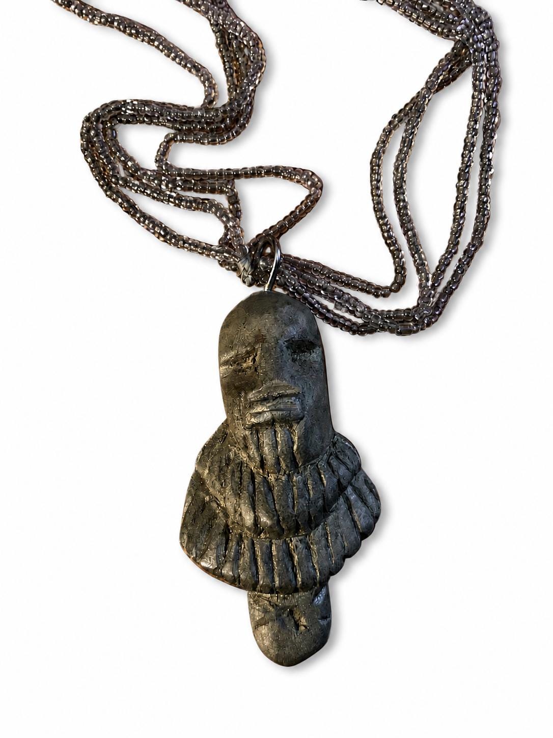 Glass Beads Ileke  Ifa wooden pendant necklace Unisex