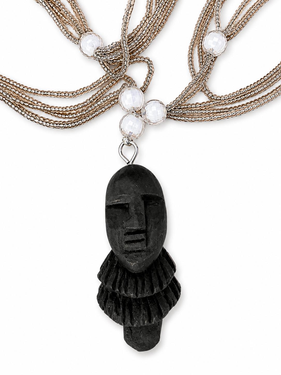 Glass Beads Ileke  Ifa wooden pendant necklace Unisex
