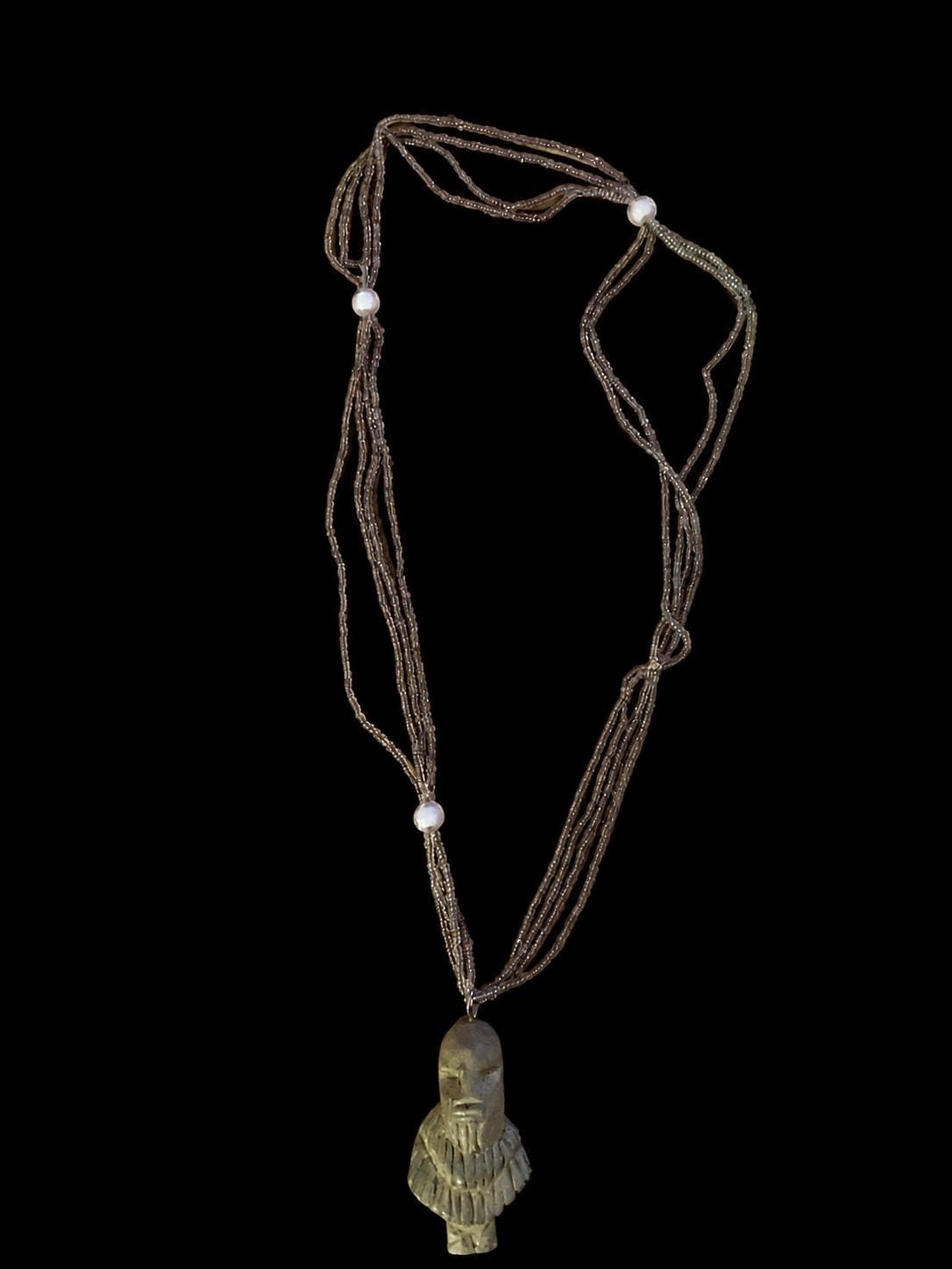 Glass Beads Ileke  Ifa wooden pendant necklace Unisex