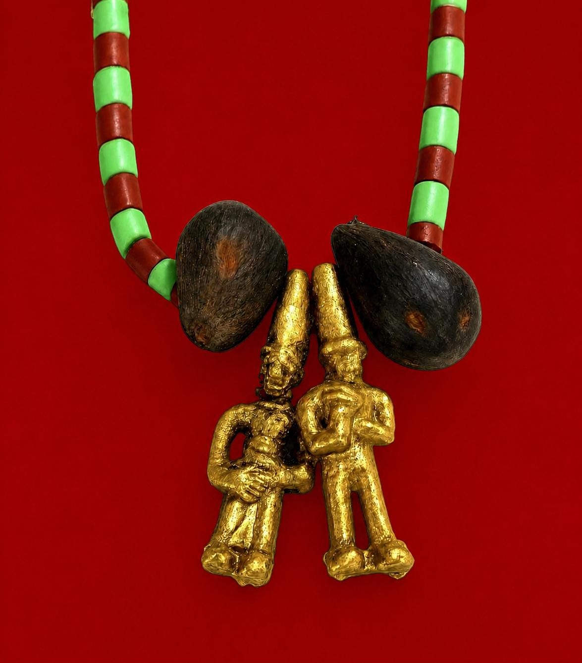 Luxury Glass 44 Inches Edan Ide Ifa Necklace with Two Ikins