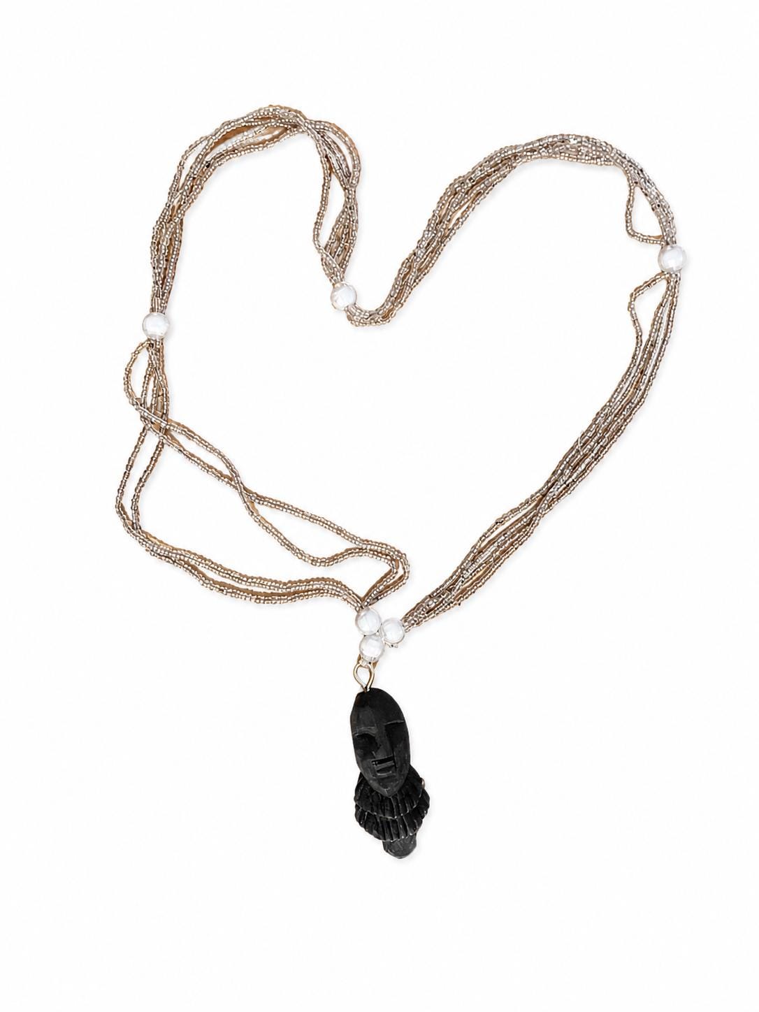 Glass Beads Ileke  Ifa wooden pendant necklace Unisex