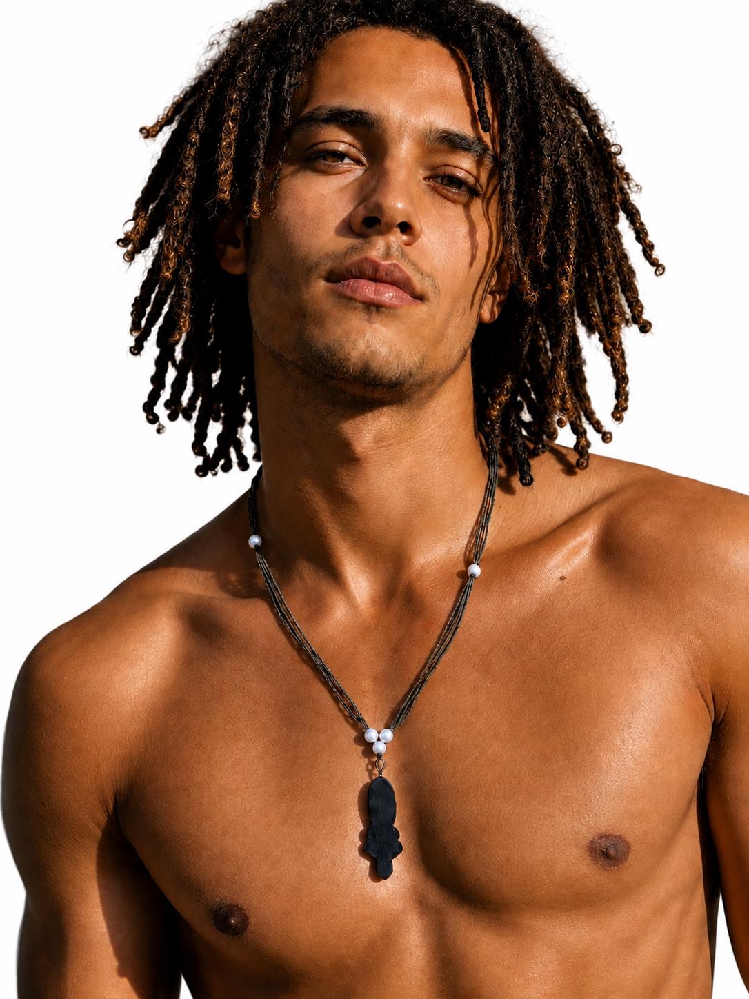 Glass Beads Ileke  Ifa wooden pendant necklace Unisex