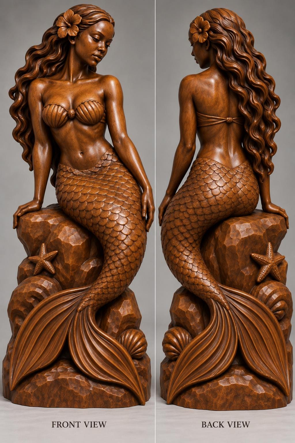 11 inches Rare Hand Carved Omo wood Yoruba Mermaid Statue Sculpture