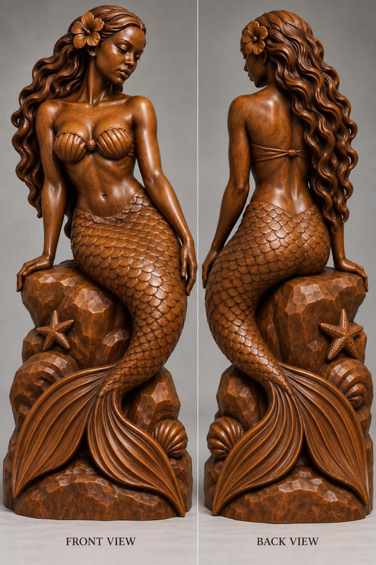 11 inches Rare Hand Carved Omo wood Yoruba Mermaid Statue Sculpture