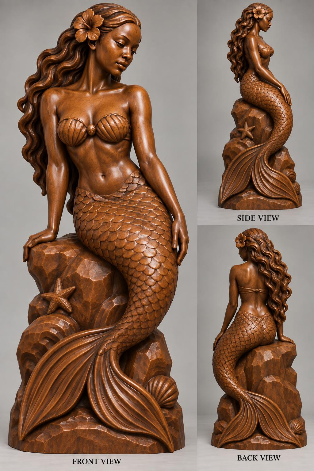 11 inches Rare Hand Carved Omo wood Yoruba Mermaid Statue Sculpture