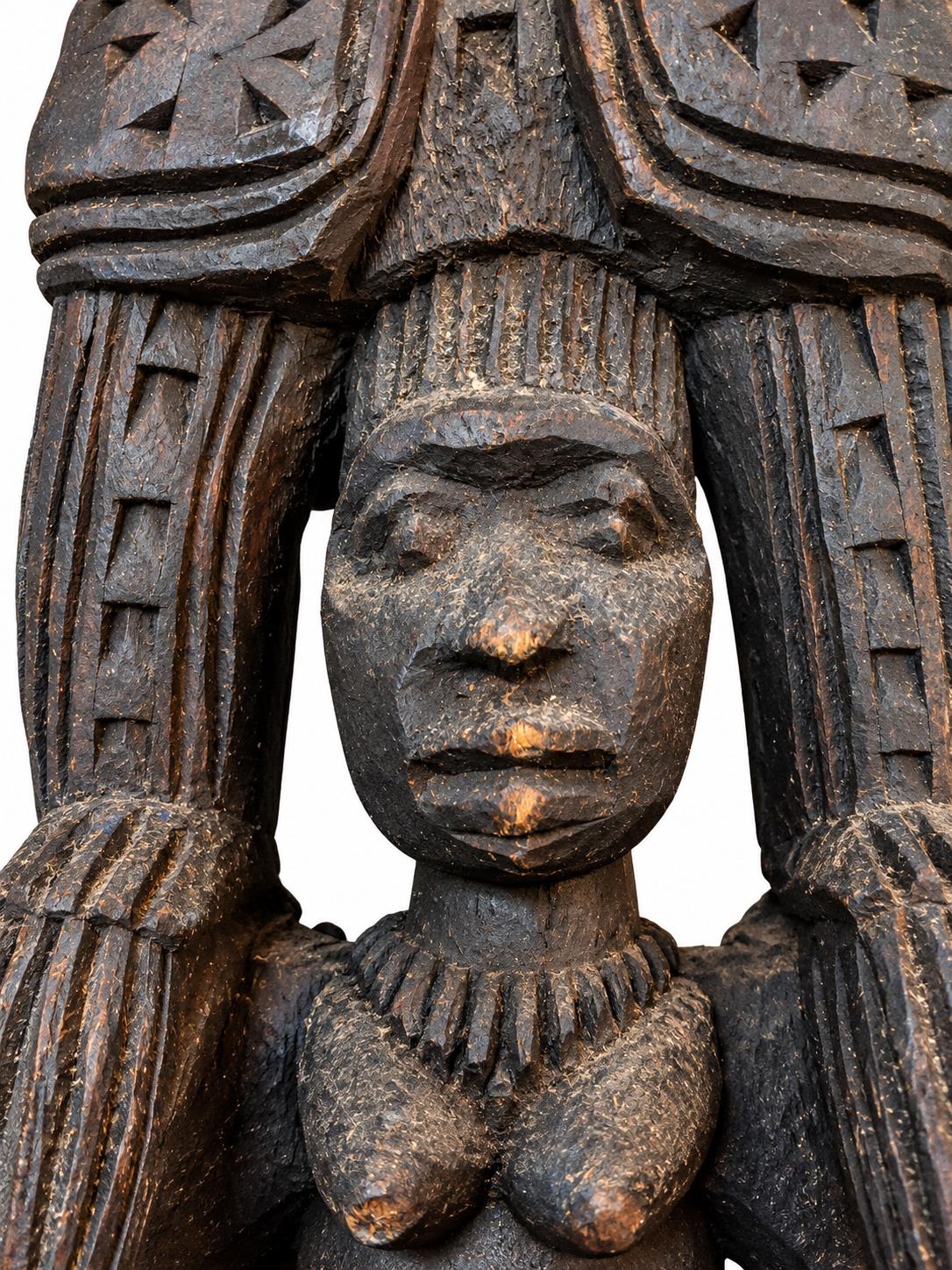 1970s Malania Wood Vintage Yoruba Oyo Figure – Mother & Child Sculpture – African Tribal Art – Mid-Century Wood Carving – Collector