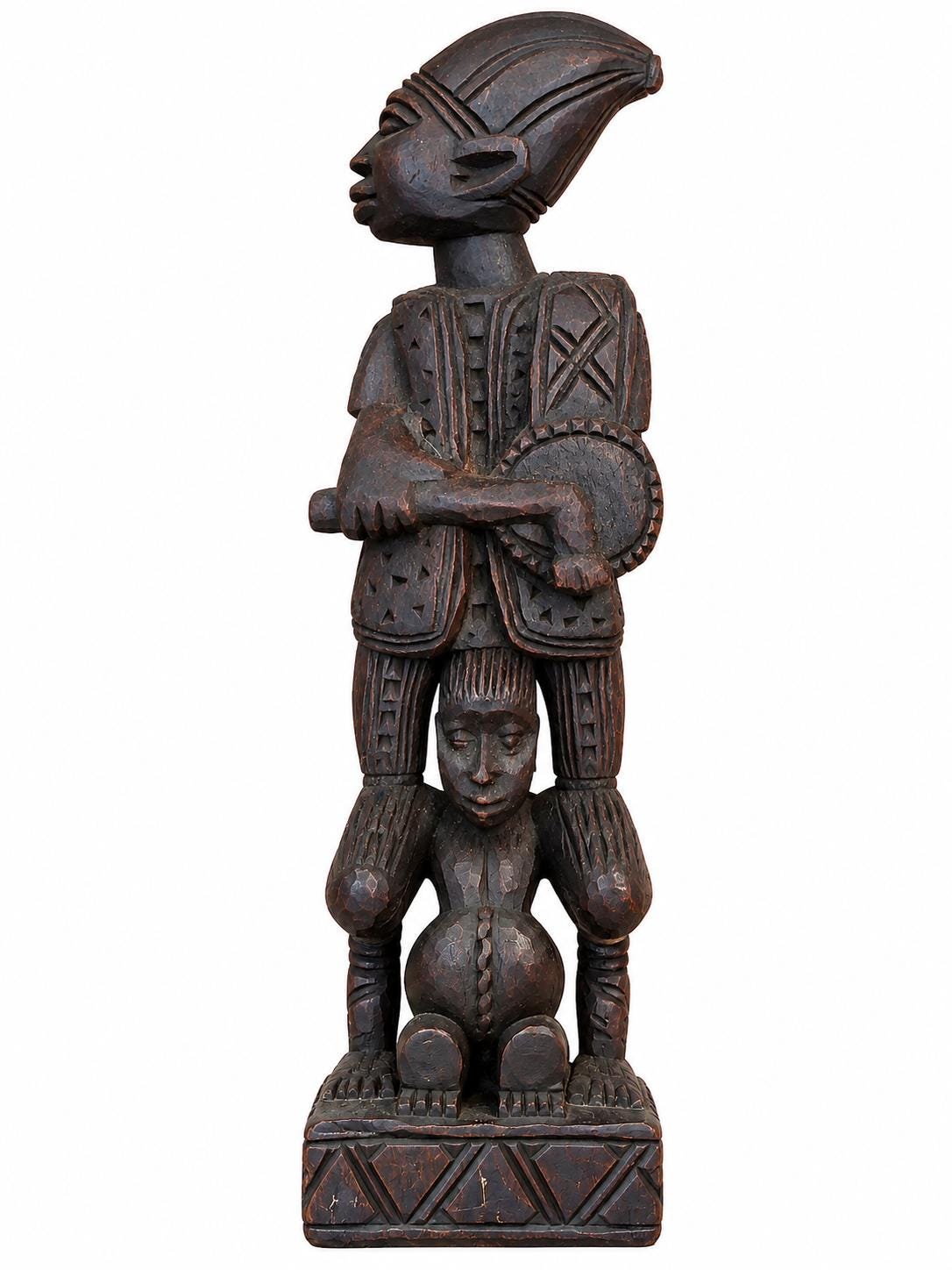 1970s Malania Wood Vintage Yoruba Oyo Figure – Mother & Child Sculpture – African Tribal Art – Mid-Century Wood Carving – Collector