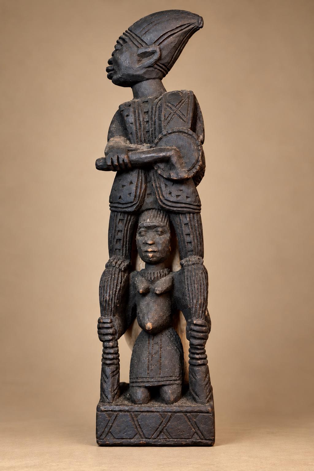 1970s Malania Wood Vintage Yoruba Oyo Figure – Mother & Child Sculpture – African Tribal Art – Mid-Century Wood Carving – Collector