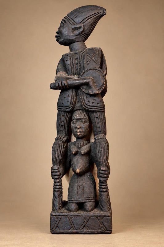 1970s Malania Wood Vintage Yoruba Oyo Figure – Mother & Child Sculpture – African Tribal Art – Mid-Century Wood Carving – Collector