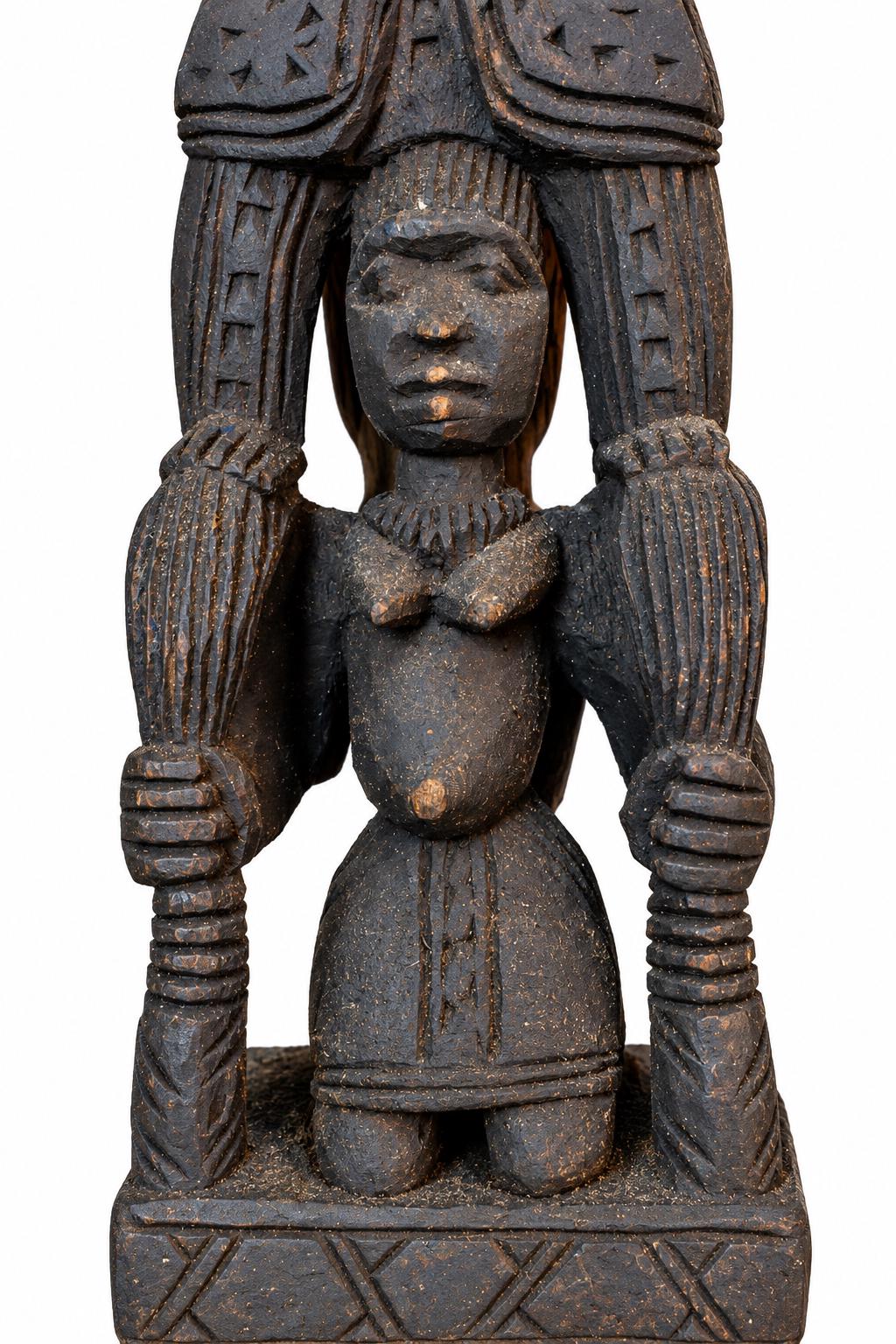 1970s Malania Wood Vintage Yoruba Oyo Figure – Mother & Child Sculpture – African Tribal Art – Mid-Century Wood Carving – Collector