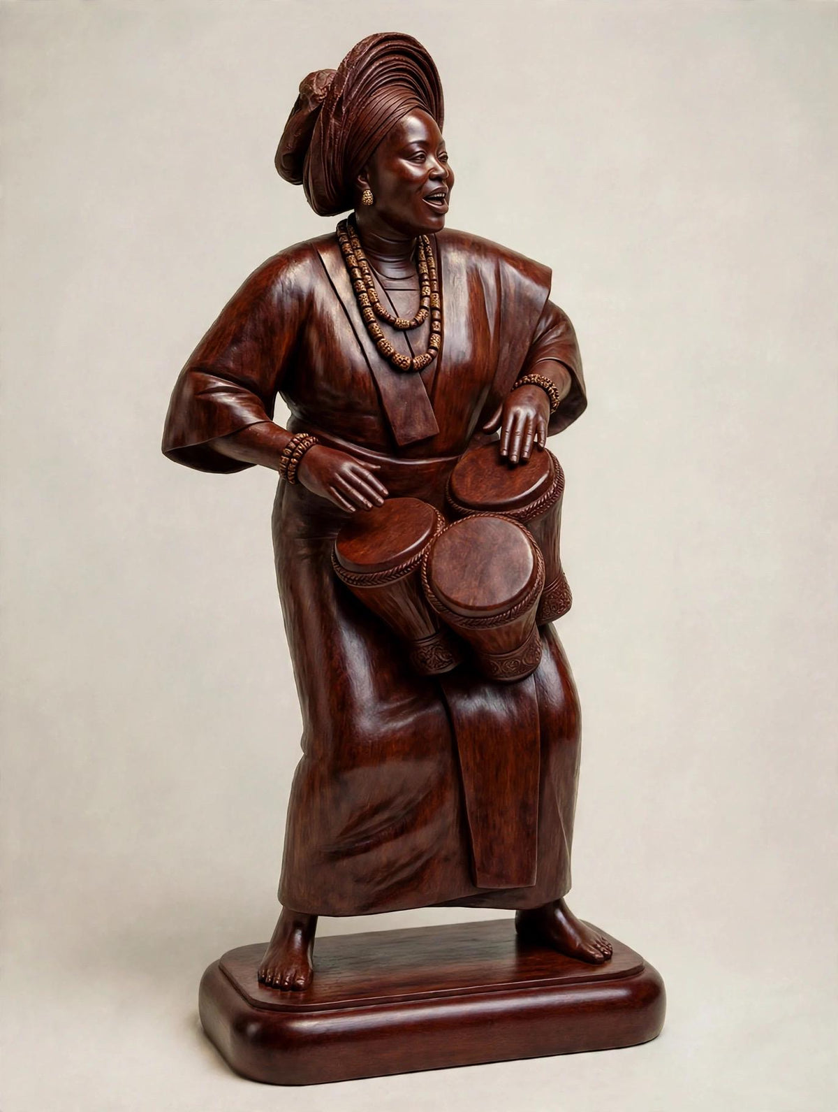 Rare 11 inches Hand Carved Omo wood Yoruba Female Bata Drummer Sculpture