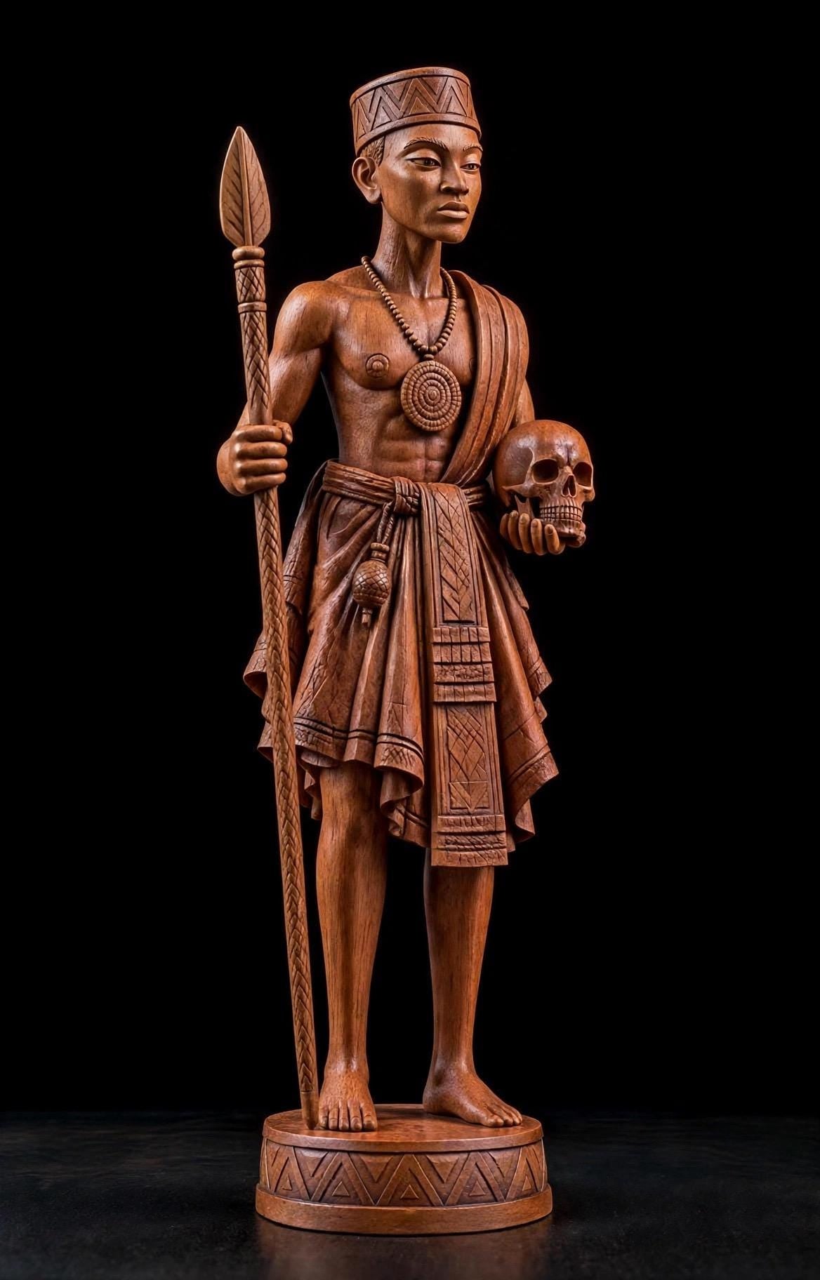 20” Hand-Carved Omo Wood Warrior Sculpture | Oshogbo Nigeria | Powerful African Art | Museum-Style Statement Piece | Collector’s Sculpture