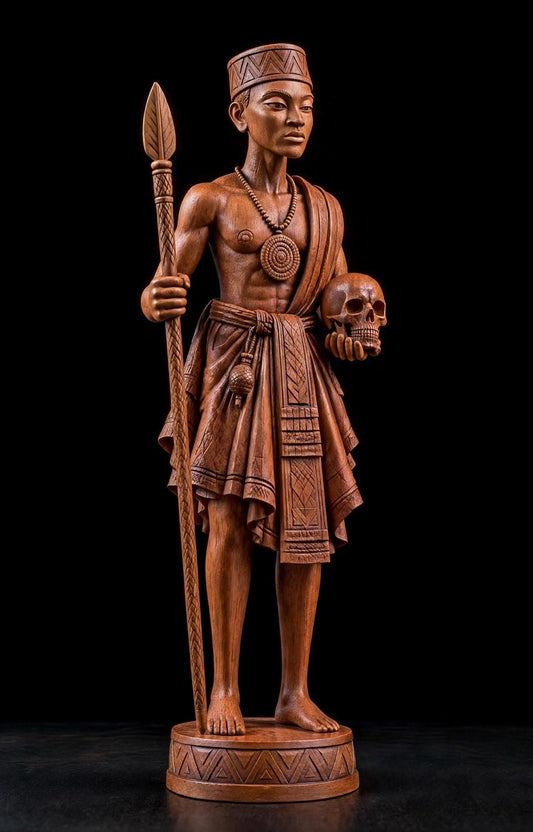 20” Hand-Carved Omo Wood Warrior Sculpture | Oshogbo Nigeria | Powerful African Art | Museum-Style Statement Piece | Collector’s Sculpture