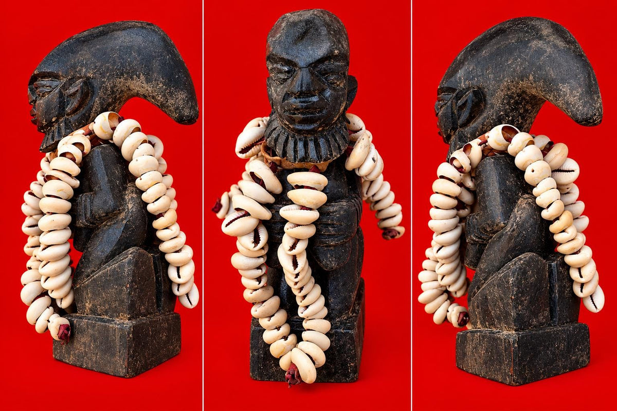 Portable 7 inch high Authentic Yoruba 80 Cowrie Shells Ere Esu Alaje Spiritual Statue