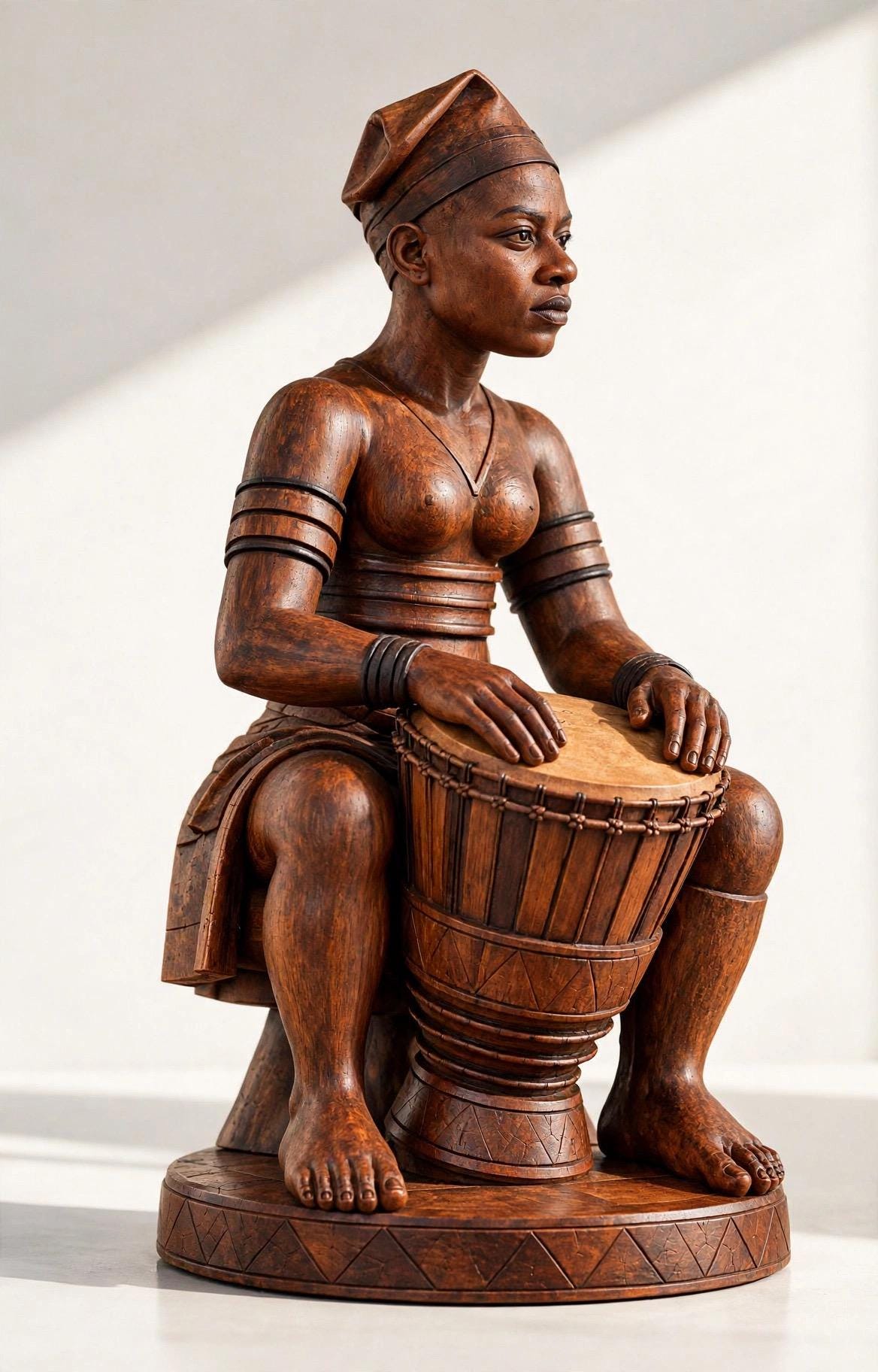 ruba Drummer Sculpture – 18” Hand-Carved Omo Wood | Oshogbo African Art | Contemporary Yoruba Statue | Collector & Designer Art
