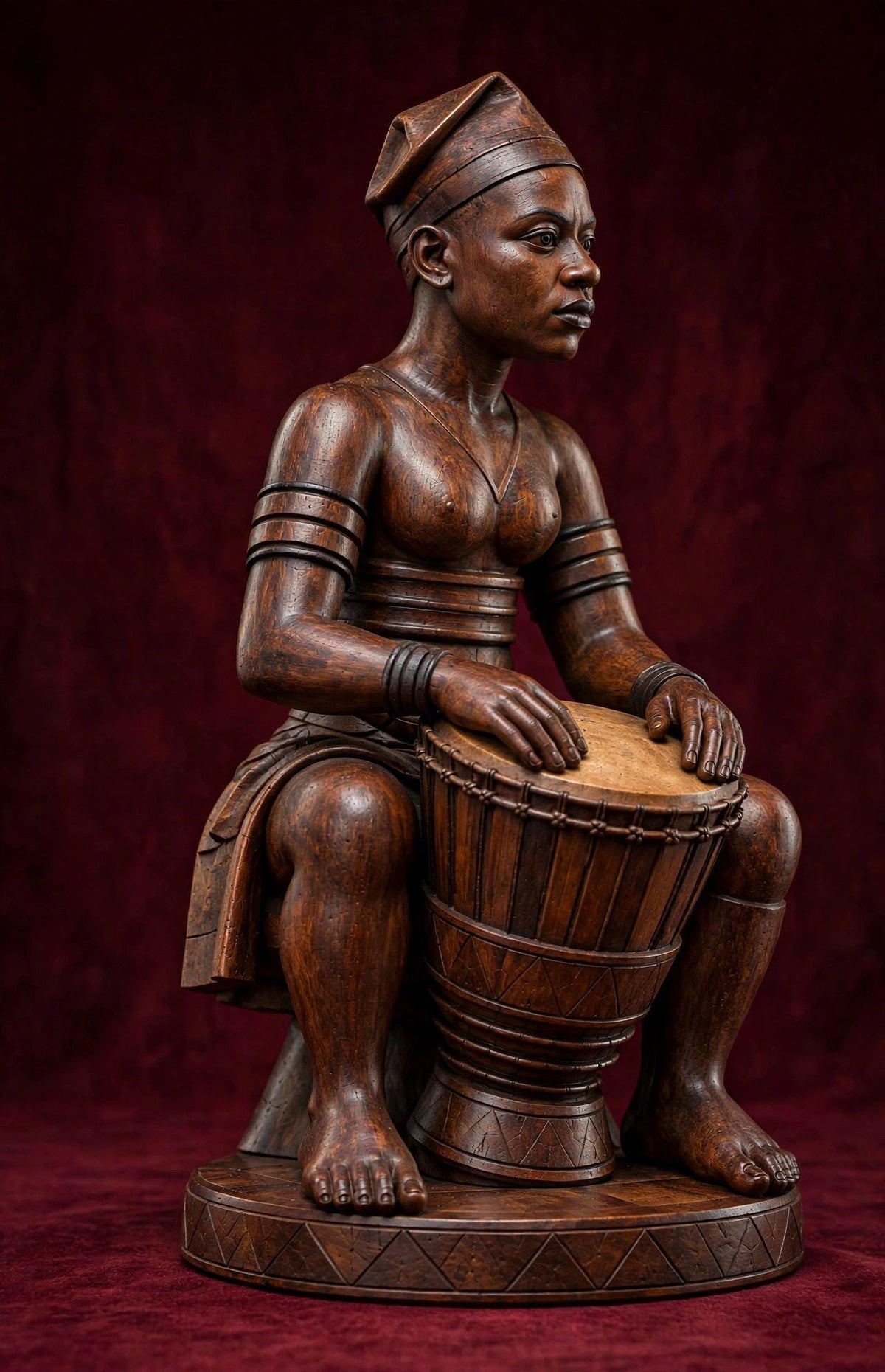 ruba Drummer Sculpture – 18” Hand-Carved Omo Wood | Oshogbo African Art | Contemporary Yoruba Statue | Collector & Designer Art