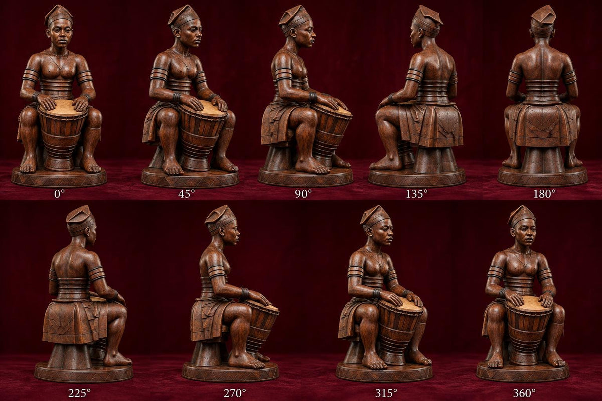 ruba Drummer Sculpture – 18” Hand-Carved Omo Wood | Oshogbo African Art | Contemporary Yoruba Statue | Collector & Designer Art