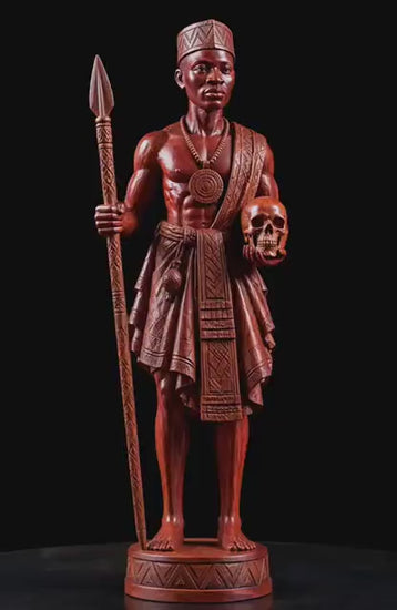 20” Hand-Carved Omo Wood Warrior Sculpture | Oshogbo Nigeria | Powerful African Art | Museum-Style Statement Piece | Collector’s Sculpture