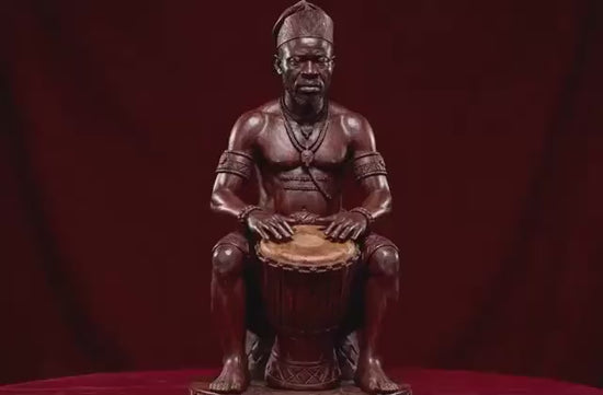 ruba Drummer Sculpture – 18” Hand-Carved Omo Wood | Oshogbo African Art | Contemporary Yoruba Statue | Collector & Designer Art