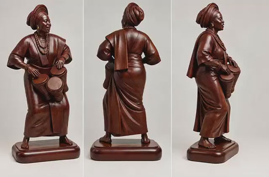 Rare 11 inches  Hand  Carved Omo wood Yoruba Female Bata Drummer Sculpture