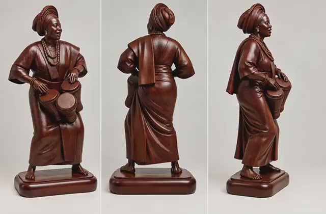 Rare 11 inches  Hand  Carved Omo wood Yoruba Female Bata Drummer Sculpture